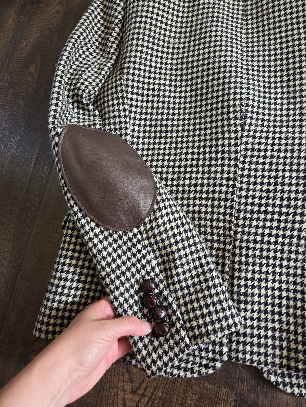 J.Crew Schoolboy Blazer Wool Houndstooth Leather Elbow Patches - Size 8 - Picture 8 of 8